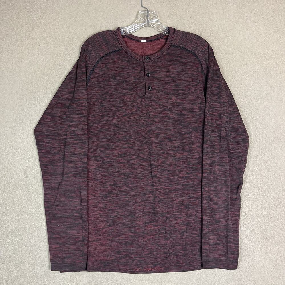 Lululemon‎ Henley Shirt Mens L Burgundy Metal Vent Long Sleeve Performance